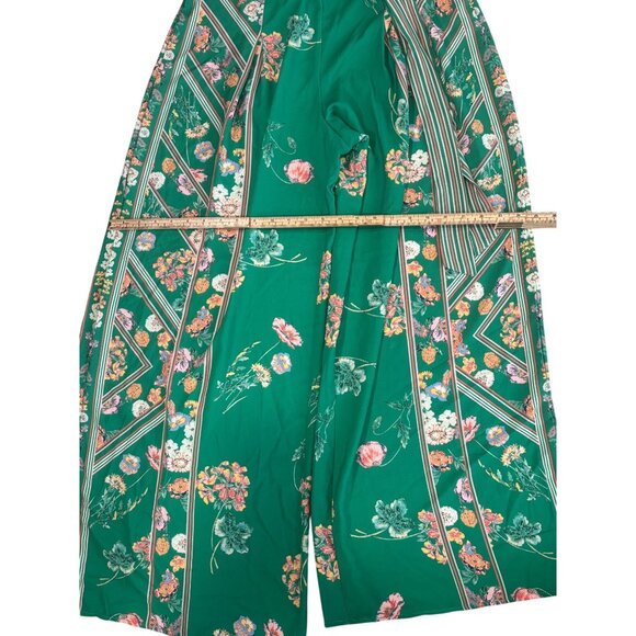 Floral Green Wide-Leg Pants With Wrap Tie Waist Medium Jealous Tomato - Picture 5 of 7